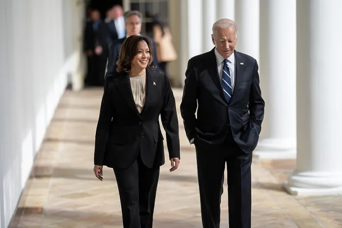 Framed Print : President Joe Biden and Vice President Kamala Harris walk along the Colonnade following a meeting with the press in the wake of Hamas terrorist attacks in Israel on Oct 10, 2023 Framed Print : President Joe Biden and Vice President Kamala Harris walk along the Colonnade following a meeting with the press in the wake of Hamas terrorist attacks in Israel on Oct 10, 2023