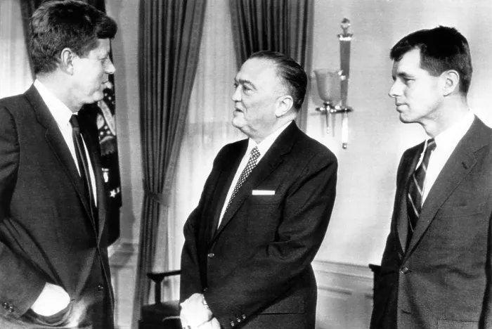 Framed Print : President John F. Kennedy, FBI Director J. Edgar Hoover, United States Attorney General Robert Kennedy, February 23, 1961.. Courtesy: CSU Archives  /  Everett Collection
