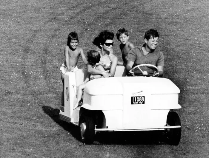 Framed Print : President John F. Kennedy, wife, Jacqueline, Caroline, plus niece and nephew. Hyannis Port, MA, 12-18-1961.. Courtesy: CSU Archives  /  Everett Collection