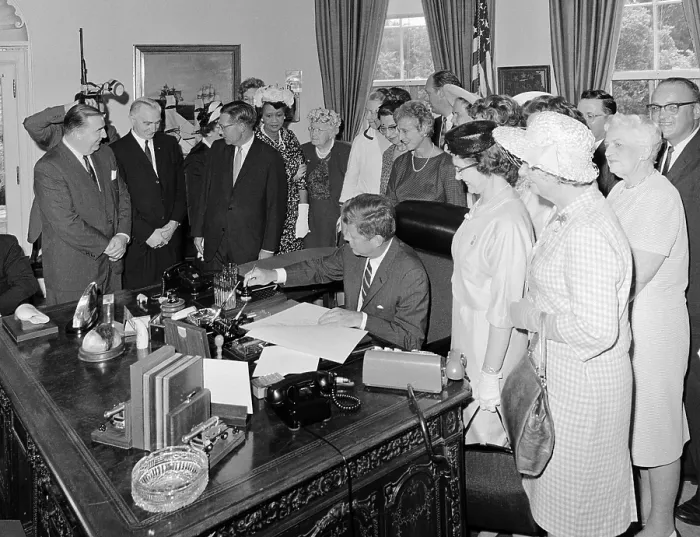 Framed Print : President John Kennedy Signs the Equal Pay Act on June 10, 1963