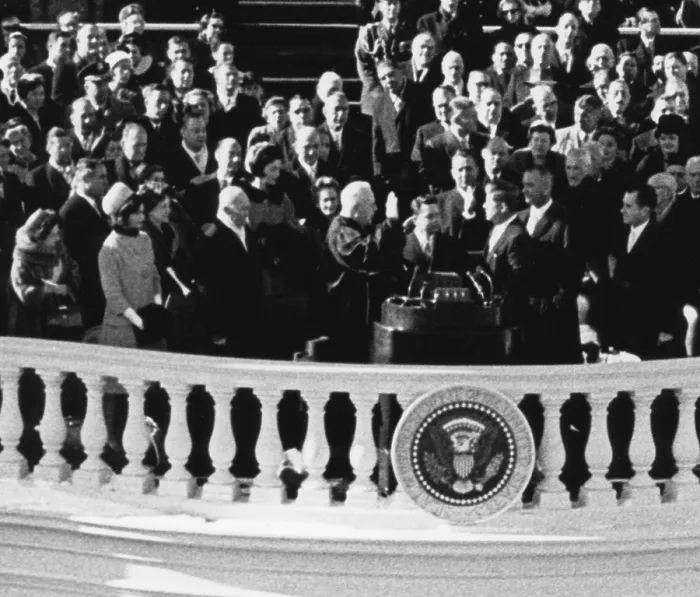 Framed Print : President John Kennedy takes the oath of office administered by Chief Justice Earl Warren. Jan. 20, 1961. - (BSLOC_2015_1_146) Framed Print : President John Kennedy takes the oath of office administered by Chief Justice Earl Warren. Jan. 20, 1961. - (BSLOC_2015_1_146)