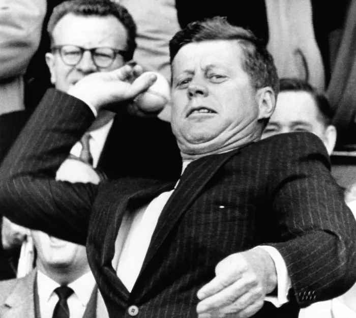 Framed Print : President John Kennedy throws out the first ball of the 1961 baseball season. The President started the game between the Washington Senators and the Chicago White Sox