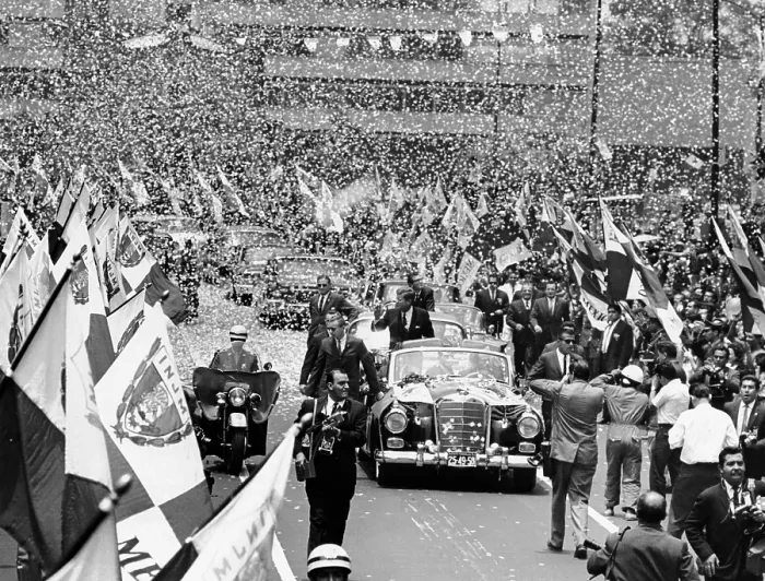 Framed Print : President John Kennedy welcomed in Mexico City. Crowds lined the motorcade route, waved flags, and delivered a shower of confetti. June 29, 1962 Framed Print : President John Kennedy welcomed in Mexico City. Crowds lined the motorcade route, waved flags, and delivered a shower of confetti. June 29, 1962