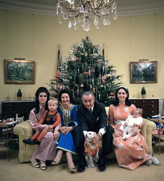 Framed Print : President Johnson's family celebrating Christmas Eve. L-R: Luci Johnson Nugent, Lyn Nugent, Lady Bird Johnson, President Johnson, Lynda Johnson Robb, and baby Lucinda Robb Framed Print : President Johnson's family celebrating Christmas Eve. L-R: Luci Johnson Nugent, Lyn Nugent, Lady Bird Johnson, President Johnson, Lynda Johnson Robb, and baby Lucinda Robb