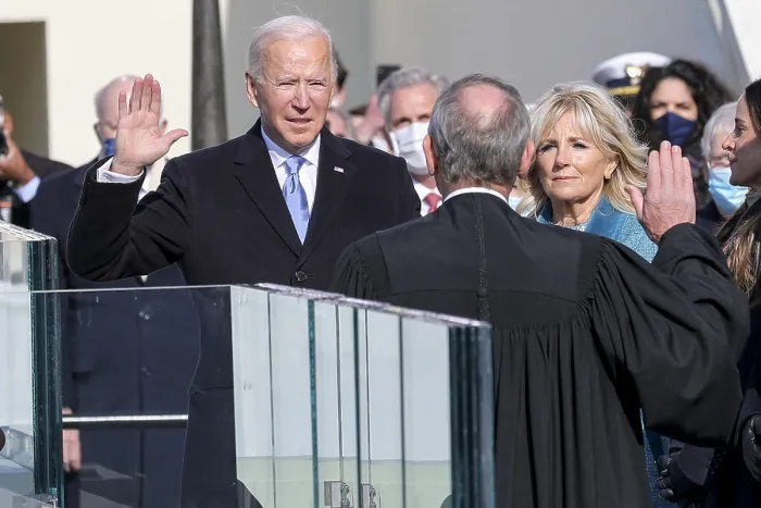 Framed Print : President Joseph Biden Jr. takes the presidential oath administered by Chief Justice John Roberts, Jan. 20, 2021
