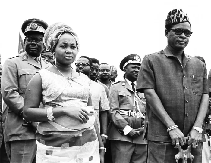 Framed Print : President Joseph Mobutu (right) of the Congo with his wife during a ceremony at Kinshasa. Sept. 12, 1967. Mme