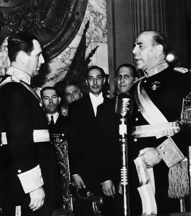 Framed Print : President Juan Peron receives the sash of office in Buenos Aires, Argentina, June 4, 1946 Framed Print : President Juan Peron receives the sash of office in Buenos Aires, Argentina, June 4, 1946