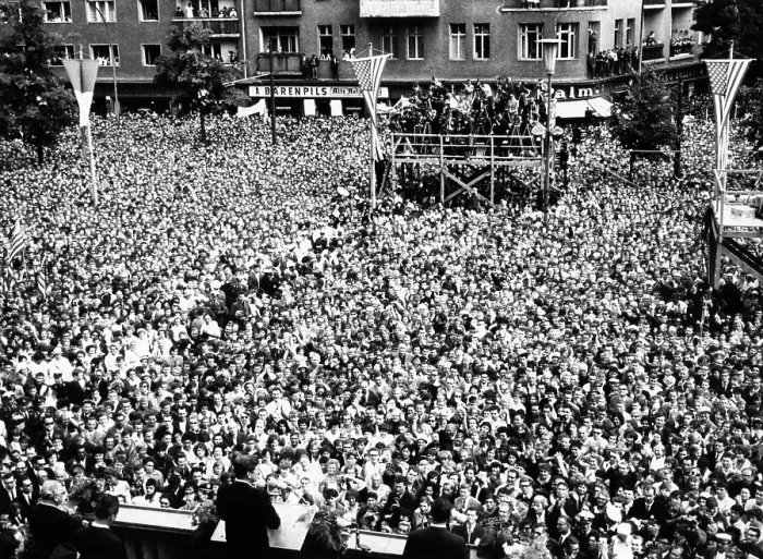 Framed Print : President Kennedy (left center foreground) tells the crowd in front of West Berlin City Hall that Ich bin ein Berliner (I am a Berliner). June 26, 1963