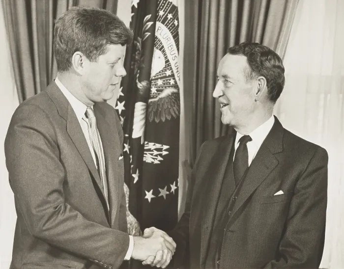 Framed Print : President Kennedy shaking hands with Llewellyn Thompson, U.S. Ambassador to Russia. Feb. 24, 1961 Framed Print : President Kennedy shaking hands with Llewellyn Thompson, U.S. Ambassador to Russia. Feb. 24, 1961