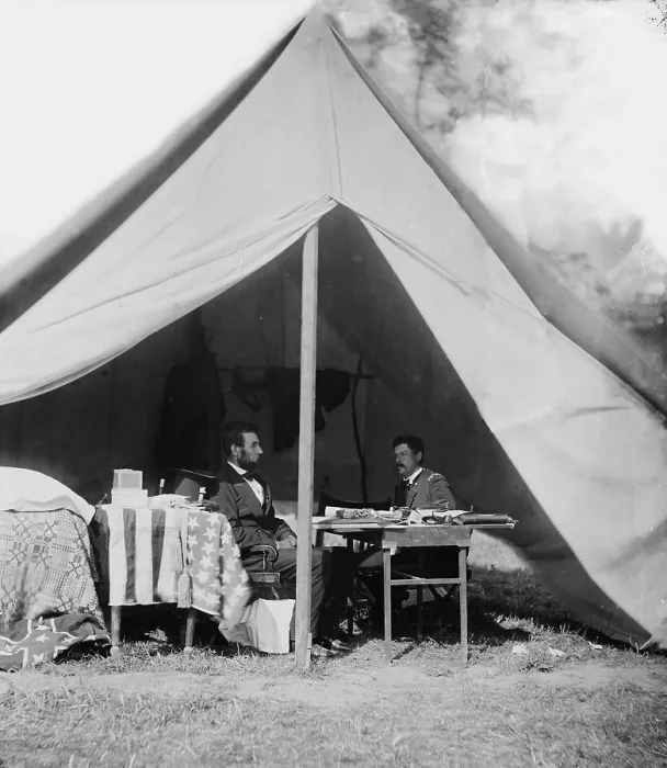 Framed Print : President Lincoln and Gen. George B. McClellan in the general's tent following the Battle of Antietam on September 17, 1862