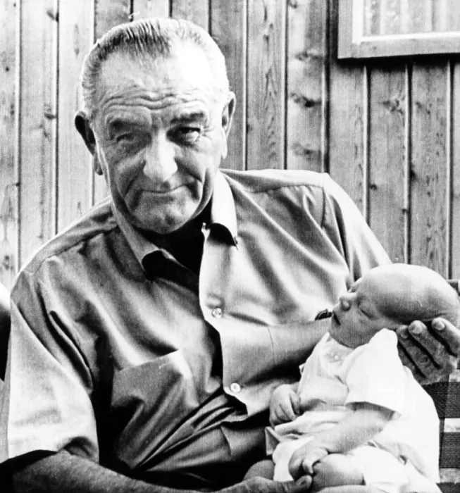 Framed Print : President Lyndon B. Johnson holds grandson Patrick on his knee. July 1967. Courtesy: CSU Archives / Everett Collection
