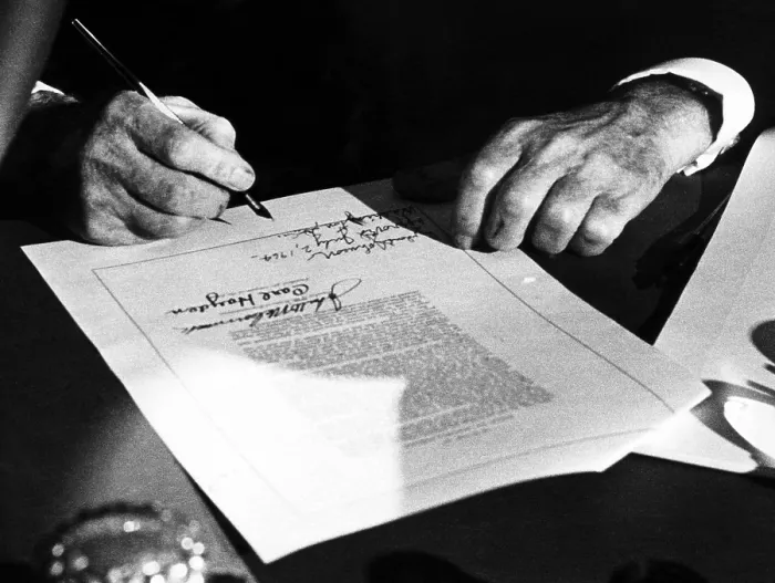 Framed Print : President Lyndon B. Johnson signs the Civil Rights Bill. September 1964. Courtesy: CSU Archives / Everett Collection