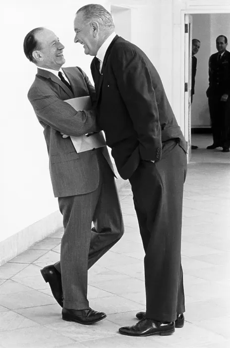 Framed Print : President Lyndon Johnson bends into the personal space of his loyal advisor and later nominee to the Supreme Court, Abe Fortas. July 29, 1965 Framed Print : President Lyndon Johnson bends into the personal space of his loyal advisor and later nominee to the Supreme Court, Abe Fortas. July 29, 1965