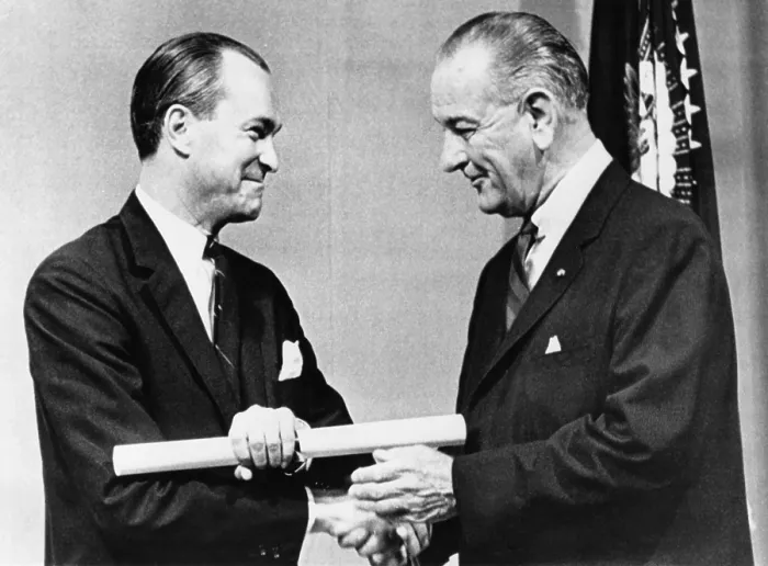Framed Print : President Lyndon Johnson congratulates Richard Helms after he was sworn in as CIA Director. June 30, 1966 Framed Print : President Lyndon Johnson congratulates Richard Helms after he was sworn in as CIA Director. June 30, 1966