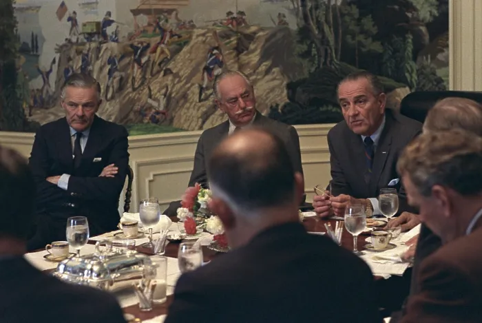 Framed Print : President Lyndon Johnson luncheon meeting with The Wise Men, a group of senior politicians and military foreign policy advisors Framed Print : President Lyndon Johnson luncheon meeting with The Wise Men, a group of senior politicians and military foreign policy advisors