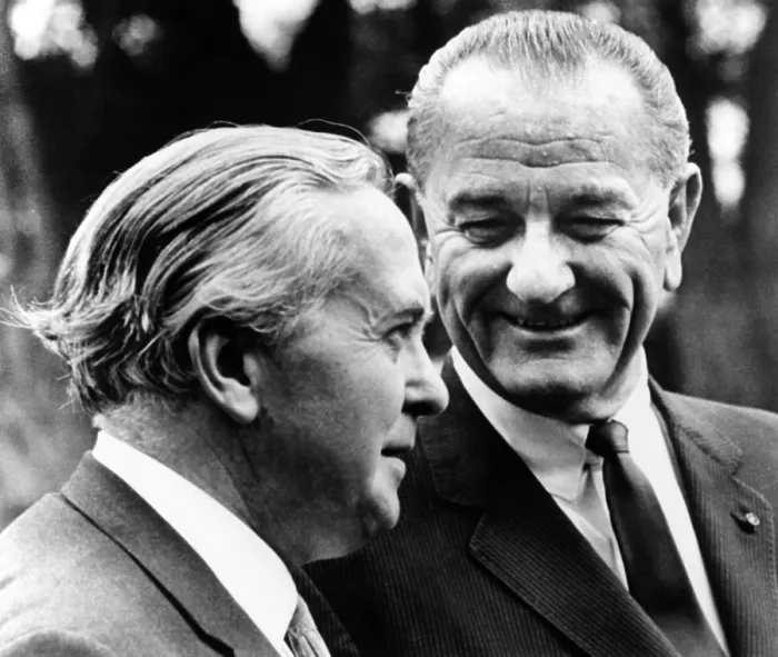 Framed Print : President Lyndon Johnson meeting British Prime Minister Harold Wilson. The Anglo-American special relationship was strained by differences over US Vietnam policy. June 8, 1967 Framed Print : President Lyndon Johnson meeting British Prime Minister Harold Wilson. The Anglo-American special relationship was strained by differences over US Vietnam policy. June 8, 1967