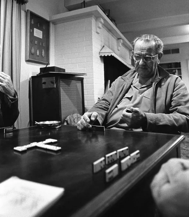 Framed Print : President Lyndon Johnson playing dominoes at the LBJ Ranch, Jan. 6. 1968