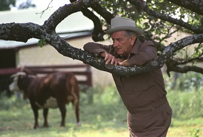 Framed Print : President Lyndon Johnson at the his Texas ranch near Stonewall, Texas. July 1, 1968