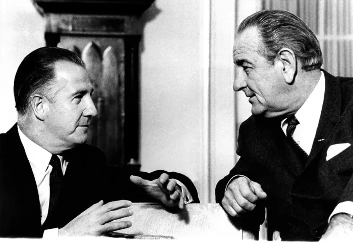 Framed Print : President Lyndon Johnson and Vice President-elect Spiro Agnew in discussion of Inauguration day. Jan. 20, 1968. (CSU_ALPHA_355) CSU Archives / Everett Collection