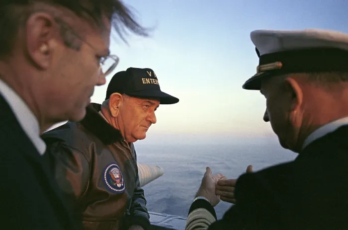 Framed Print : President Lyndon Johnson's tours of the USS Enterprise. Secretary of Defense and LBJ during a Veteran's Day visit to the aircraft carrier, USS Enterprise Framed Print : President Lyndon Johnson's tours of the USS Enterprise. Secretary of Defense and LBJ during a Veteran's Day visit to the aircraft carrier, USS Enterprise