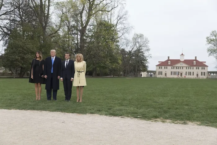 Framed Print : President Macron and Mrs. Macron of France are entertained at Mount Vernon, April 23, 2018 Framed Print : President Macron and Mrs. Macron of France are entertained at Mount Vernon, April 23, 2018