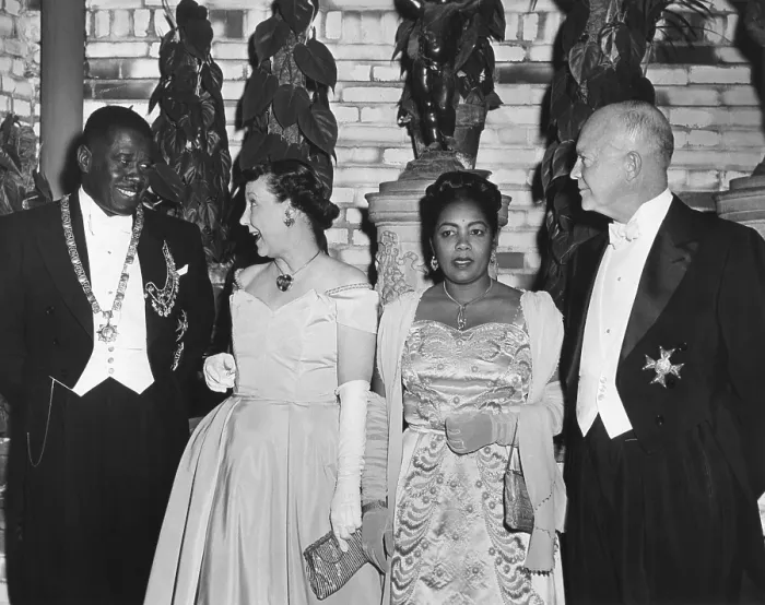 Framed Print : President and Mamie Eisenhower at a dinner in their honor given by Pres. And Mme. Migliori of Haiti. Sheraton Park Hotel, Jan 28, 1955. - (BSLOC_2014_16_206)