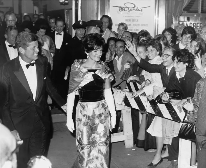 Framed Print : President and Mrs. John F. Kennedy are greeted crowd outside National Theatre after a performance of Irving Berlin's musical, MR. PRESIDENT. September 1962