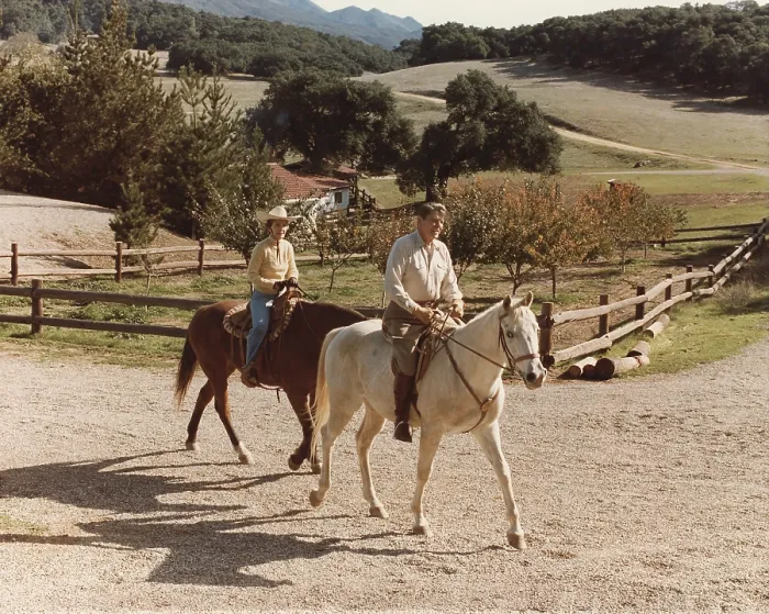 Framed Print : President and Nancy Reagan horseback riding at Racho Del Cielo. Nov. 25 1982. (BSLOC_2011_2_29)