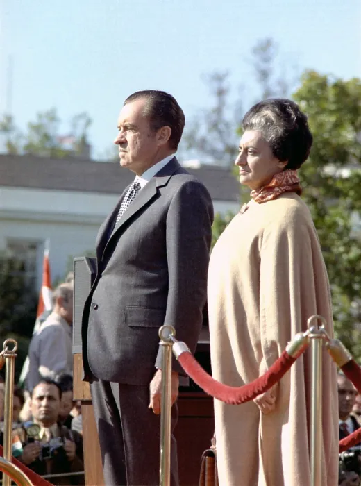 Framed Print : President Nixon and Indian Prime Minister Indira Gandhi stand at her White House arrival ceremony. November 11 1971 Framed Print : President Nixon and Indian Prime Minister Indira Gandhi stand at her White House arrival ceremony. November 11 1971