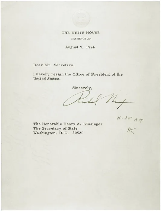 Framed Print : President Nixon's letter of resignation was addressed to Secretary of State Henry Kissinger. Aug. 9. 1974 Framed Print : President Nixon's letter of resignation was addressed to Secretary of State Henry Kissinger. Aug. 9. 1974