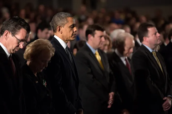 Framed Print : President Obama attends a Sandy Hook interfaith vigil at Newtown High School in Newtown, Conn. Dec