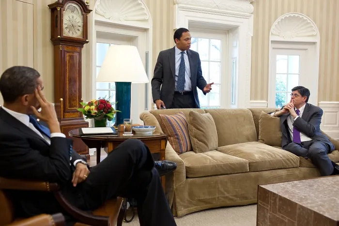Framed Print : President Obama meets with Rob Nabors, Asst. for Legislative Affairs, and Budget Director Jack Lew. April 8, 2011