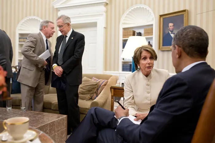 Framed Print : President Obama talks with House Minority Leader Nancy Pelosi, July 11, 2012. At left, Senate Majority Whip Dick Durbin talks with Senate Majority Leader Harry Reid Framed Print : President Obama talks with House Minority Leader Nancy Pelosi, July 11, 2012. At left, Senate Majority Whip Dick Durbin talks with Senate Majority Leader Harry Reid