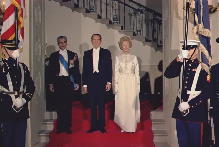 Framed Print : President and Pat Nixon pose with the Shah of Iran before a state dinner in his honor. Feb. 26 1971 Framed Print : President and Pat Nixon pose with the Shah of Iran before a state dinner in his honor. Feb. 26 1971