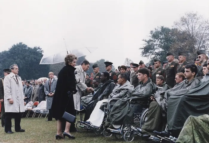 Framed Print : President Reagan and Mrs. Reagan attending a memorial service for Lebanon and Grenada casualty victims Camp Lejeune North Carolina. 241 U.S