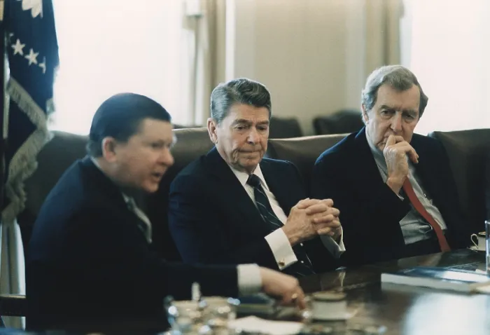 Framed Print : President Reagan receiving the Tower Commission Report the results of an investigation of the Iran-Contra affair in which Reagan Administration secretly sold arms to Iran Framed Print : President Reagan receiving the Tower Commission Report the results of an investigation of the Iran-Contra affair in which Reagan Administration secretly sold arms to Iran