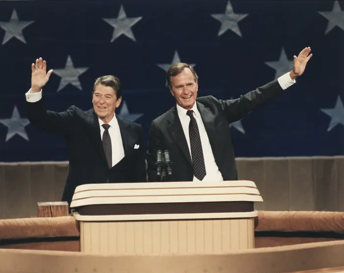 Framed Print : President Reagan and Vice-President Bush at the Republican National Convention Dallas Texas. Aug. 23 1984. (BSLOC_2011_2_11) Framed Print : President Reagan and Vice-President Bush at the Republican National Convention Dallas Texas. Aug. 23 1984. (BSLOC_2011_2_11)