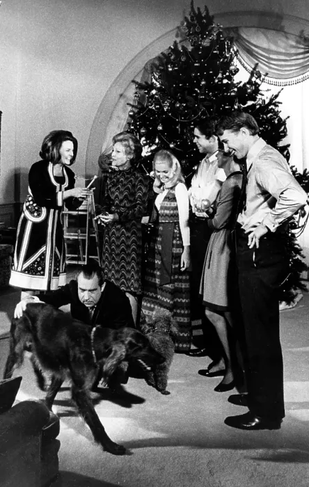 Framed Print : President Richard Nixon and family, Reporter, Marya McLaughlin interviews Mrs. Nixon. White House, 12-20-1971.. Courtesy: CSU Archives  /  Everett Collection