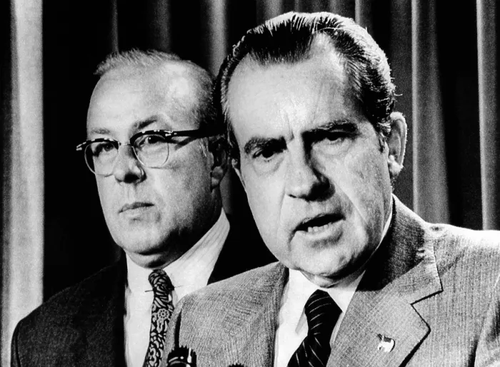 Framed Print : President Richard Nixon with George Shultz, director of the Office of Management and Budget