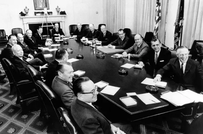 Framed Print : President Richard Nixon holds first formal meeting of his cabinet
