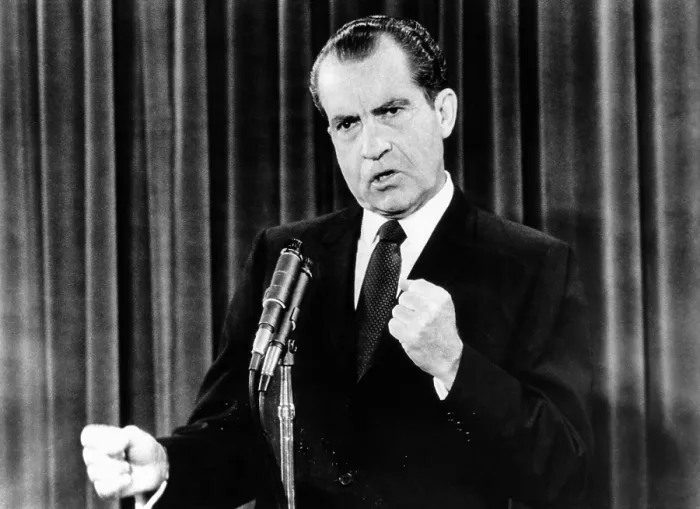 Framed Print : President Richard Nixon during a news conference. He predicted the Vietnam War would be concluded regardless of what happened in the Paris Peace talks. Dec. 8, 1969
