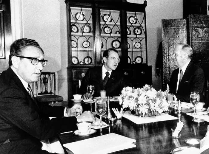 Framed Print : President Richard Nixon; William Rogers, Secy of State William Rogers, left; and Henry Kissinger at a breakfast meeting
