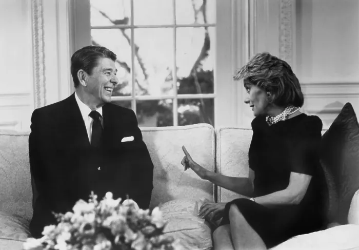 Framed Print : President Ronald Reagan is interviewed by Barbara Walters at the White House on March 21, 1986