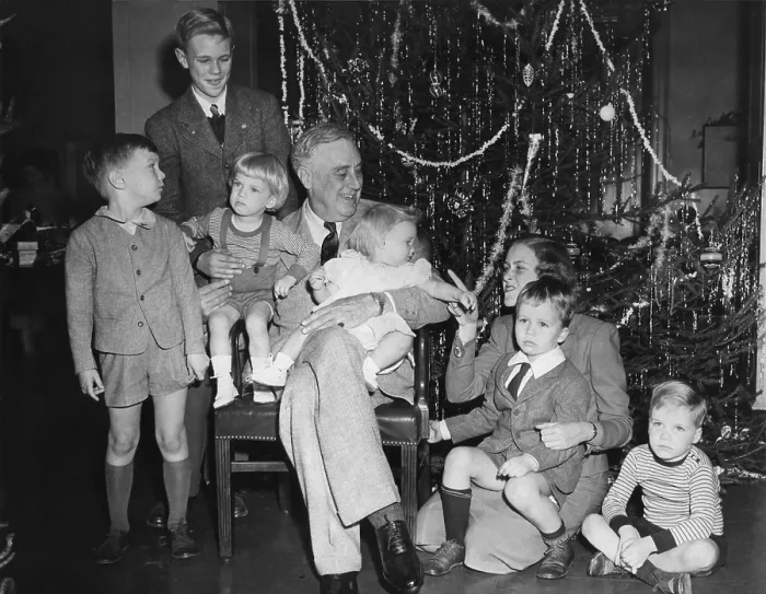 Framed Print : President Roosevelt celebrates Christmas with six of his grandchildren. 1943