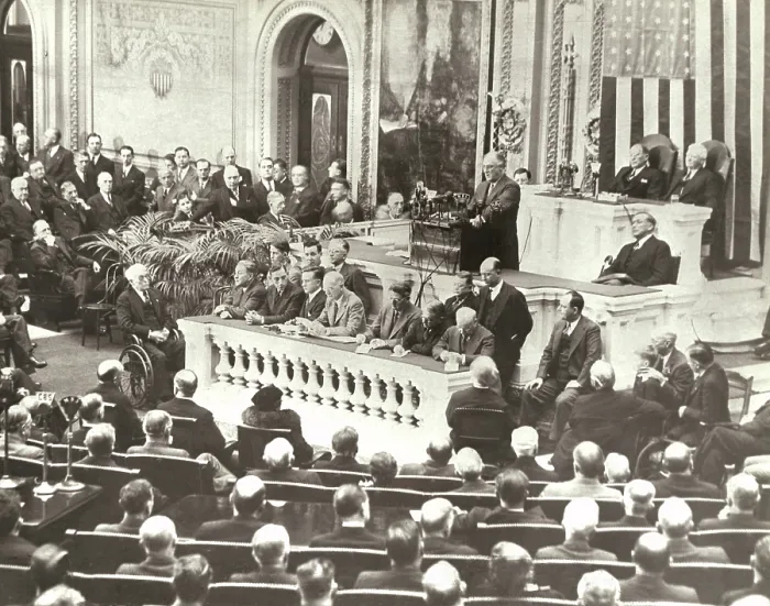 Framed Print : President Roosevelt delivering the State of the Union address. Jan. 4, 1939. FDR urged a general program for defense preparedness and denounced the European dictatorships