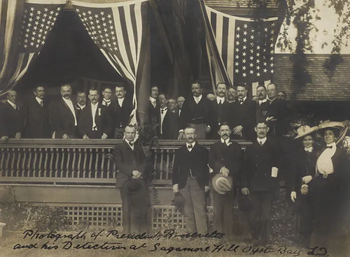 Framed Print : President Roosevelt and his detectives at Sagamore Hill, Oyster Bay, Long Island c. 1902