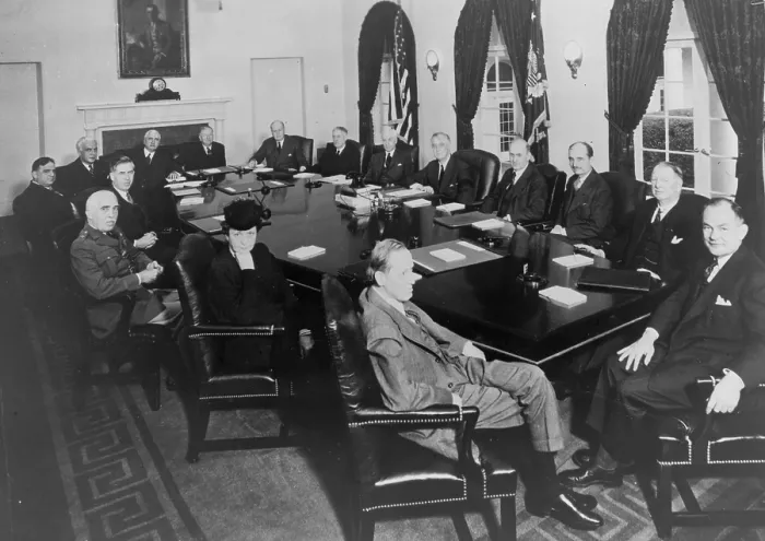 Framed Print : President Roosevelt meeting with his war cabinet in Washington, D.C. Dec, 19, 1941