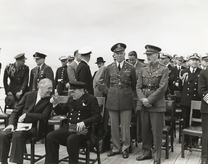 Framed Print : President Roosevelt and Prime Minister Churchill aboard the HMS Prince of Wales during the Atlantic Charter Conference