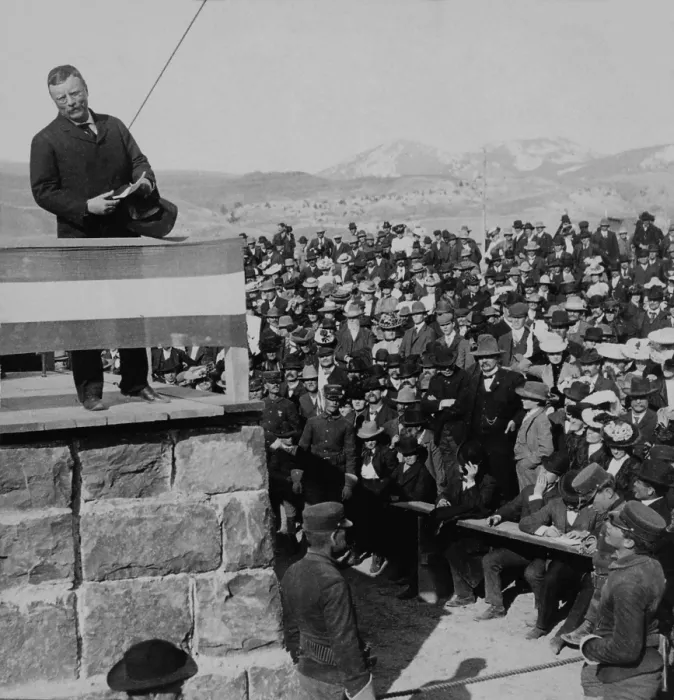 Framed Print : President Roosevelt speaking of Yellowstone Park, in Gardiner, Montana during his 1903 Western tour Framed Print : President Roosevelt speaking of Yellowstone Park, in Gardiner, Montana during his 1903 Western tour