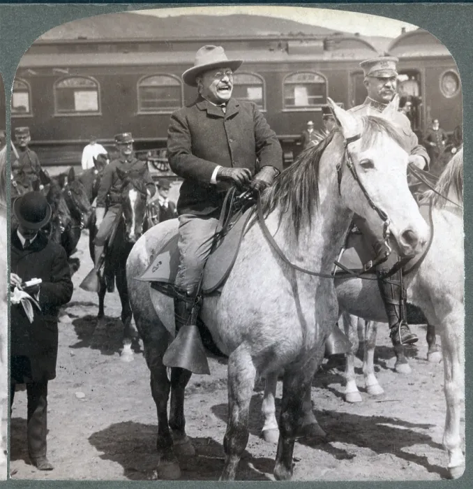 Framed Print : President Roosevelt's western tour-- Away from the cares of state - President Roosevelt ready to enter Yellowstone Park, Wyoming, 1902